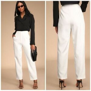 Lulus Build Your Dreams Cream Ivory Straight Leg Trouser Pants Size Large NEW